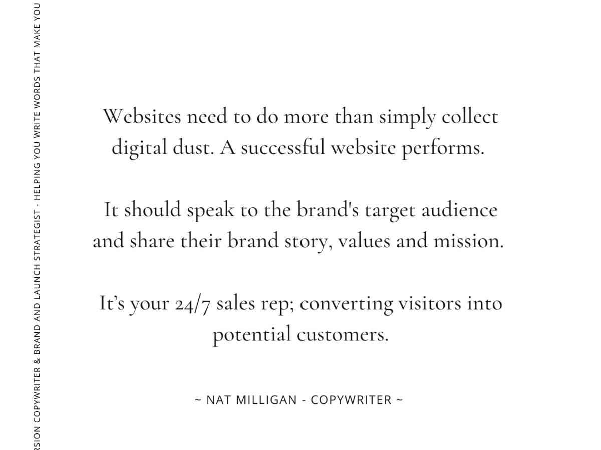Quote from copywriter, Nat Milligan about building a successful website