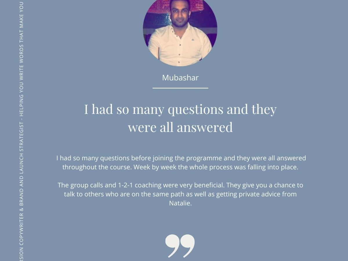 Client Testimonial with the words: This whole journey has been incredible