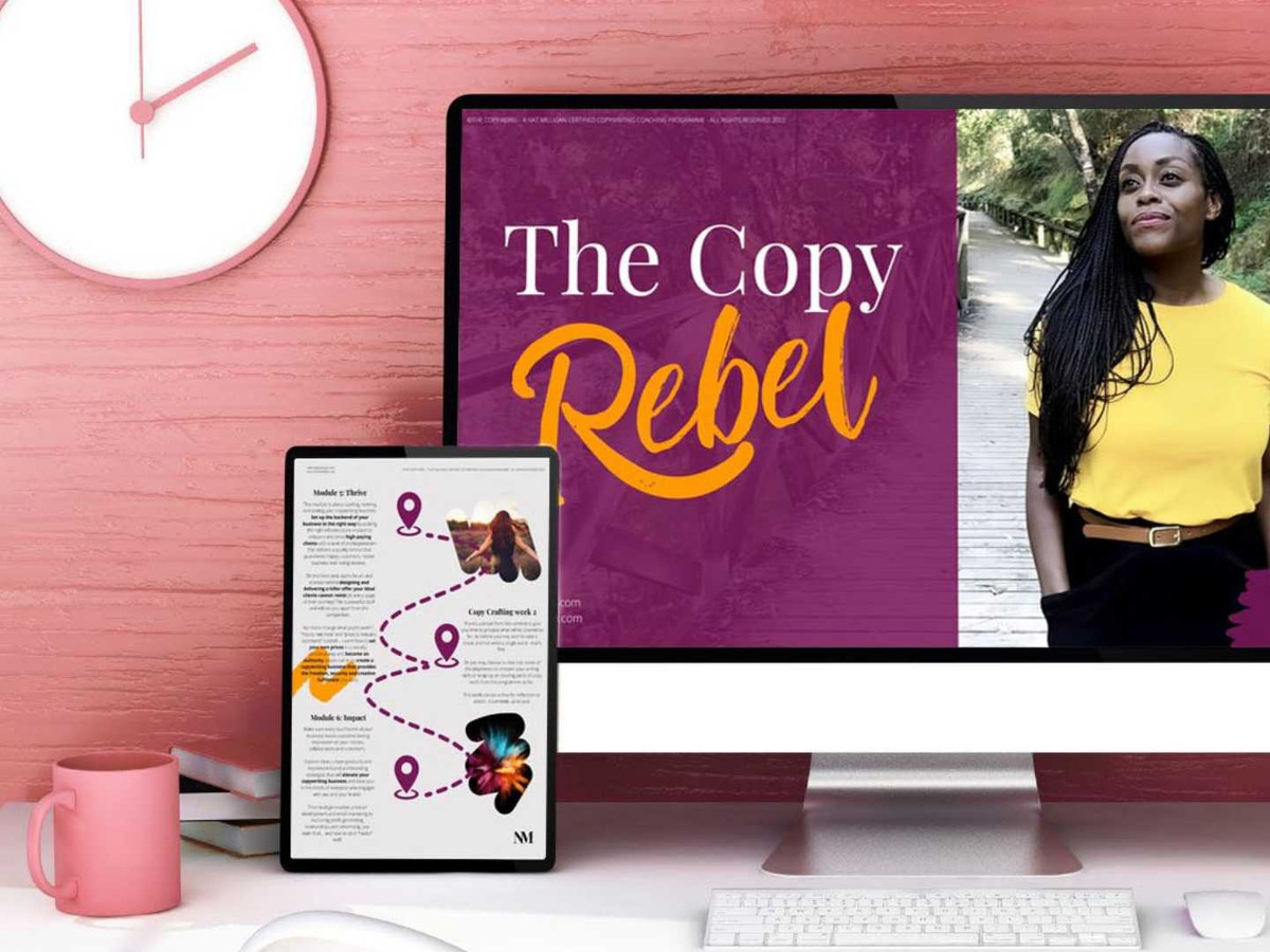 'The Copy Rebel' course content displays on different devises