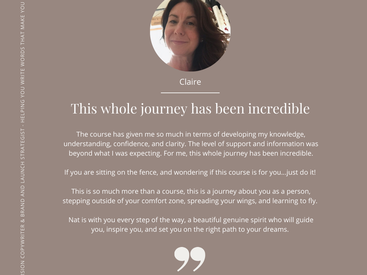 Client Testimonial with the words: This whole journey has been incredible