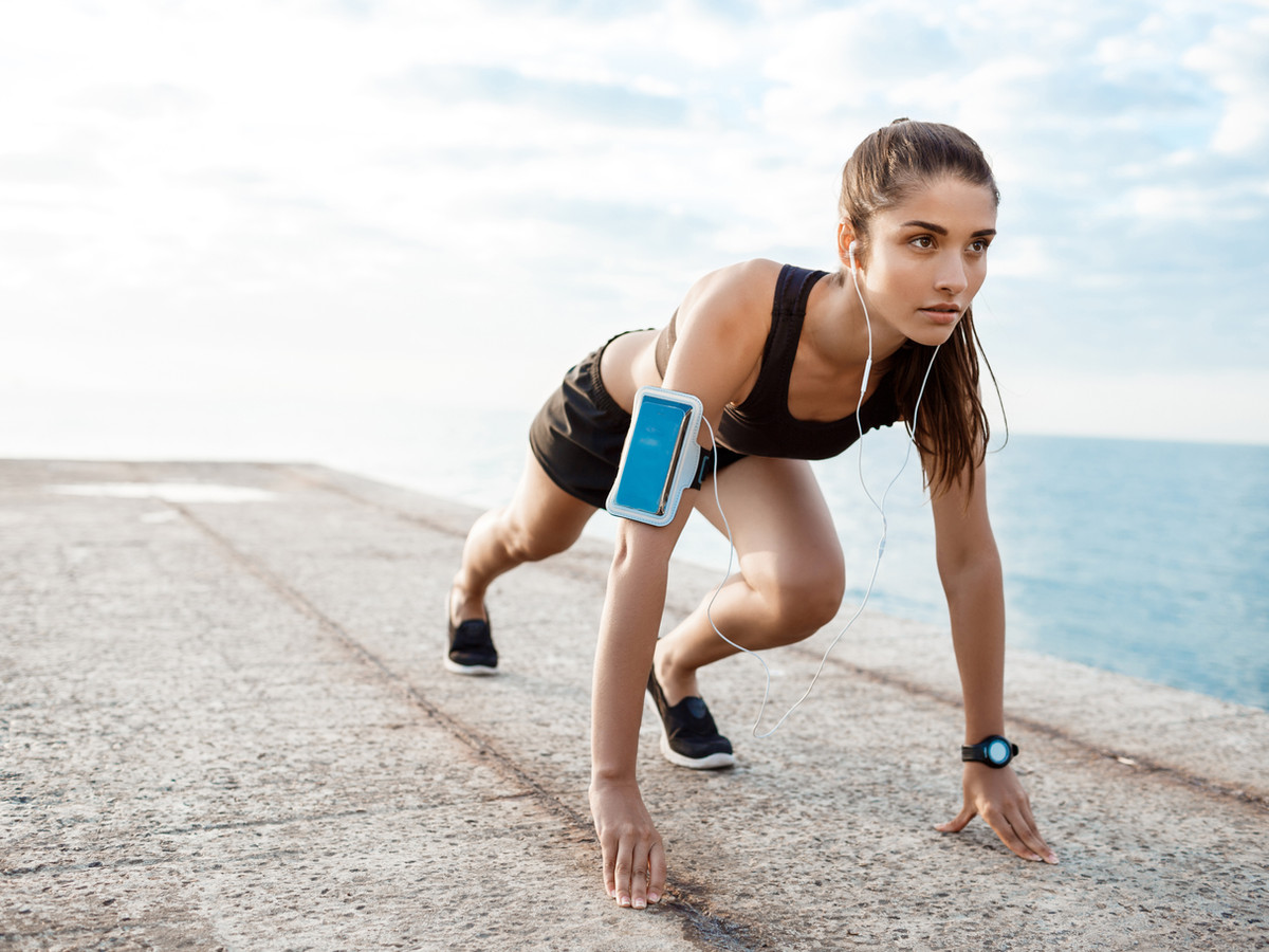 An athlete getting ready to run