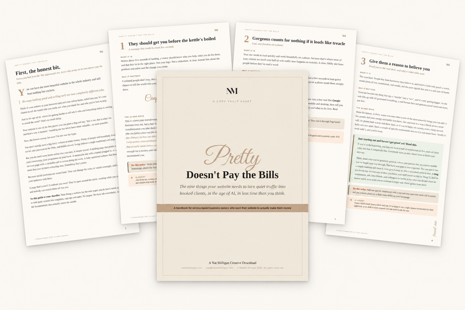 Pretty Doesn't Pay the Bills website guide with a preview of the pages inside